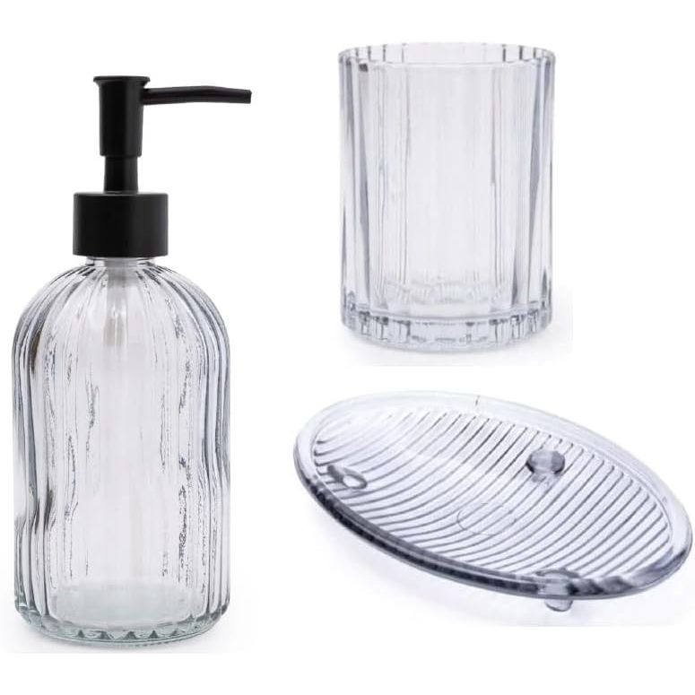 Transparent 3-Piece Glass Bathroom Accessory Set - Home Deco London