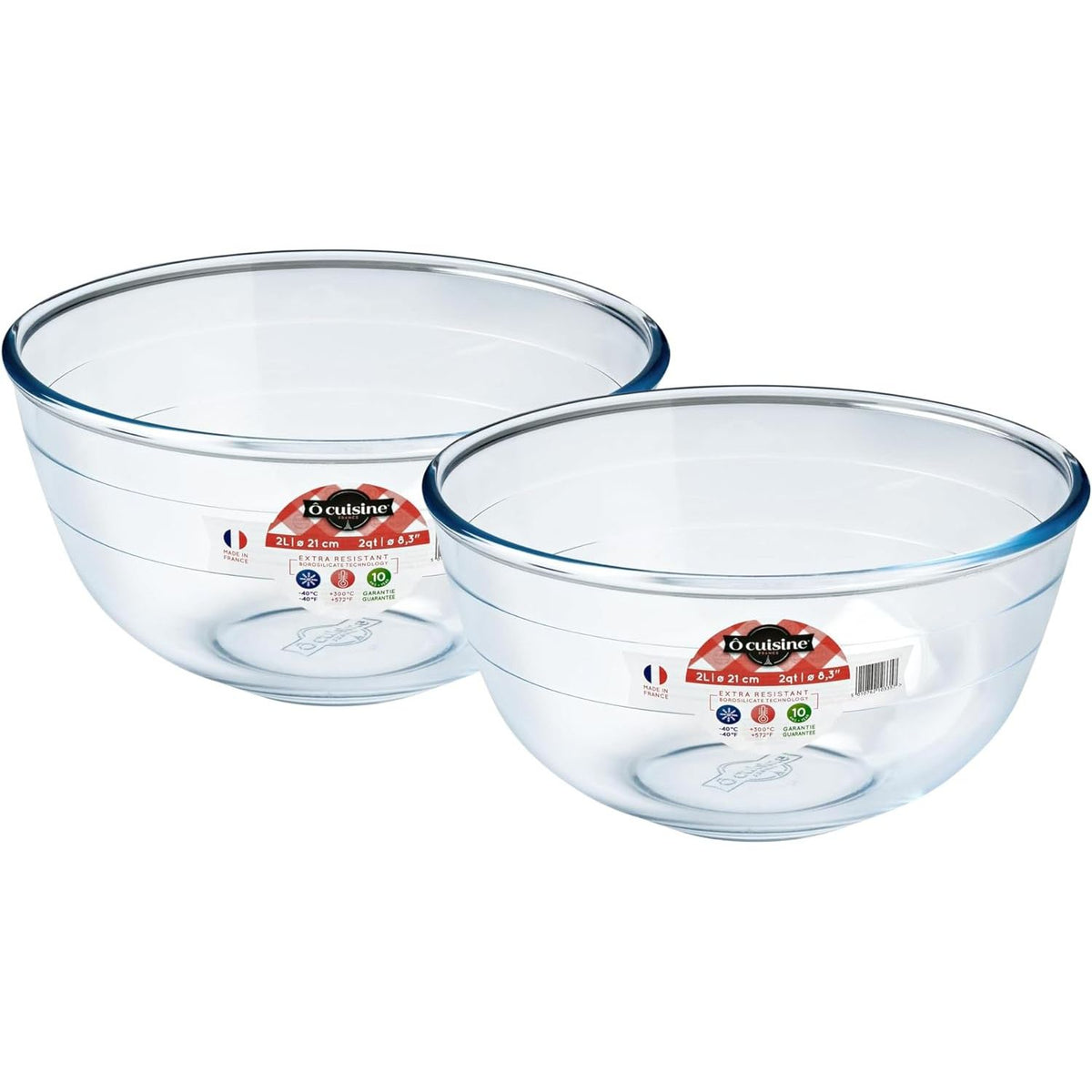 Ôcuisine® 2.3L Borosilicate Glass Mixing Bowl Set Pack of 2 - Home Deco London