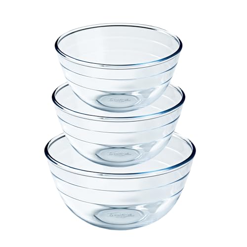 Ôcuisine® 3-Piece Glass Mixing Bowls Set (0.7, 1.1, 2.3L) - Home Deco London