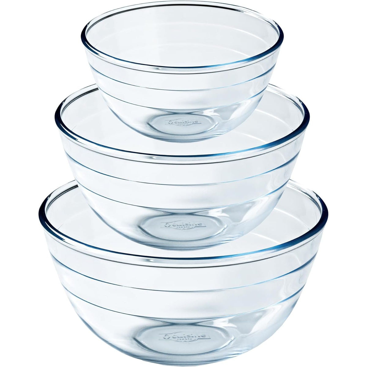 Ôcuisine Set of 3 Glass Mixing Bowls (1.1L, 2.3L, 3.1L) - Home Deco London