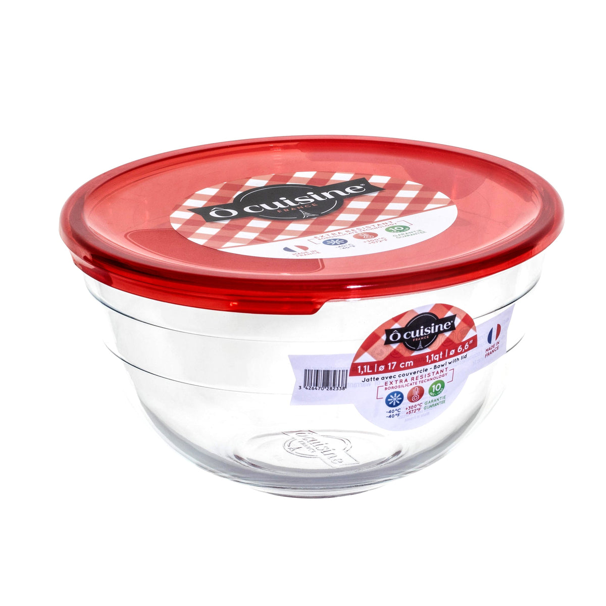 Ôcuisine® Set of 3 Glass Mixing Bowls with Red Lids - 1L & 2 x 2L - Home Deco London