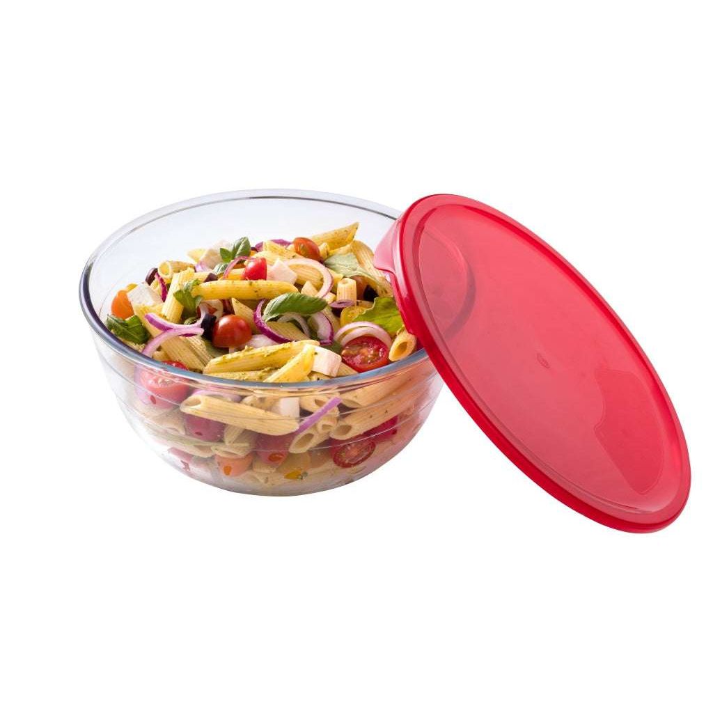 Ôcuisine® Set of 3 Glass Mixing Bowls with Red Lids - 1L & 2 x 2L - Home Deco London