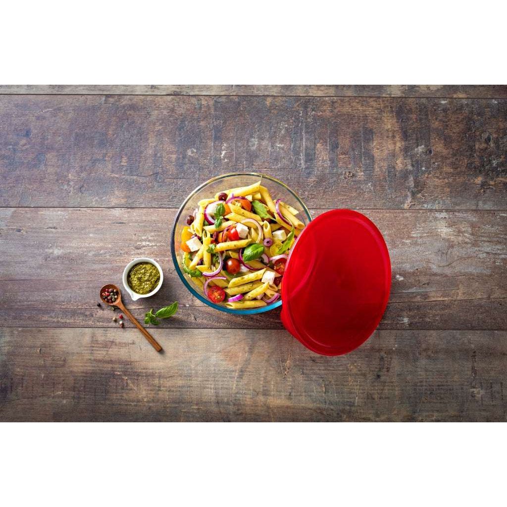 Ôcuisine® Set of 3 Glass Mixing Bowls with Red Lids - 1L & 2 x 2L - Home Deco London