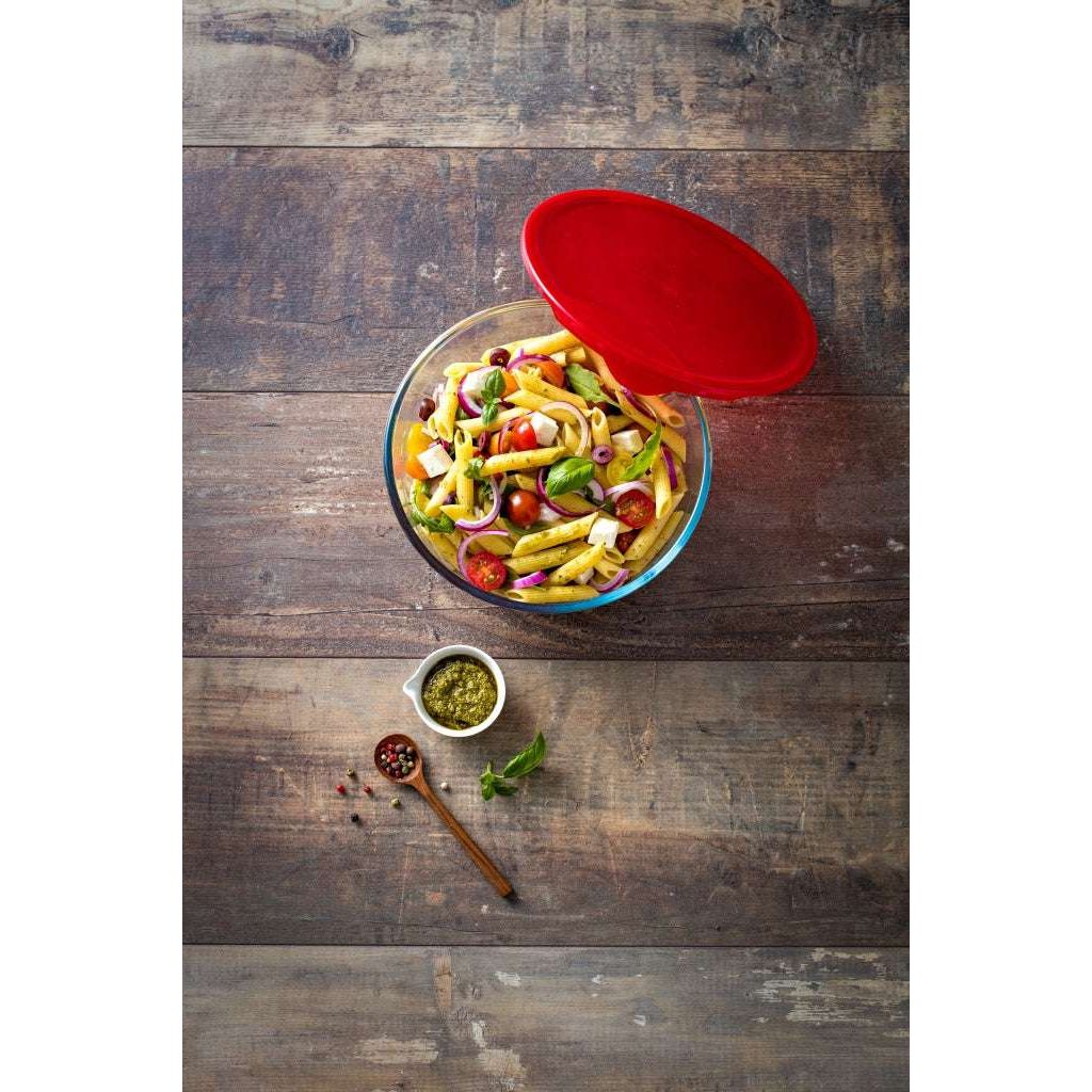 Ôcuisine® Set of 3 Glass Mixing Bowls with Red Lids - 1L & 2 x 2L - Home Deco London