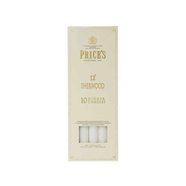 Price's Sherwood 10 Pack 12" White Dinner Candles - Home Deco London