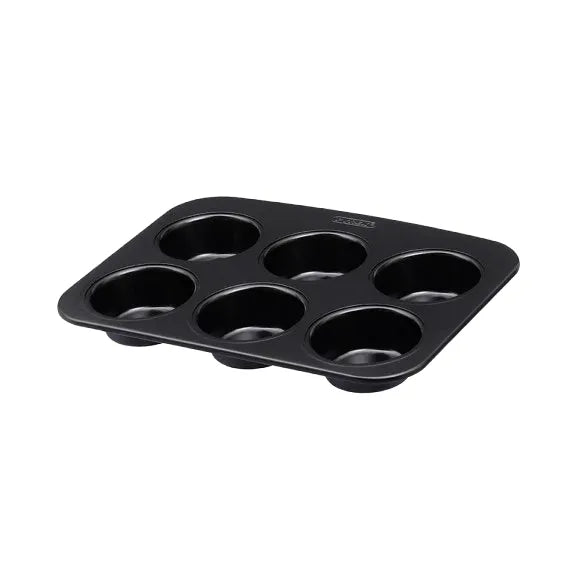Pyrex Glide 6 Muffin and Cupcake Tray showcasing its durable non-stick surface and ergonomic handle for easy baking.