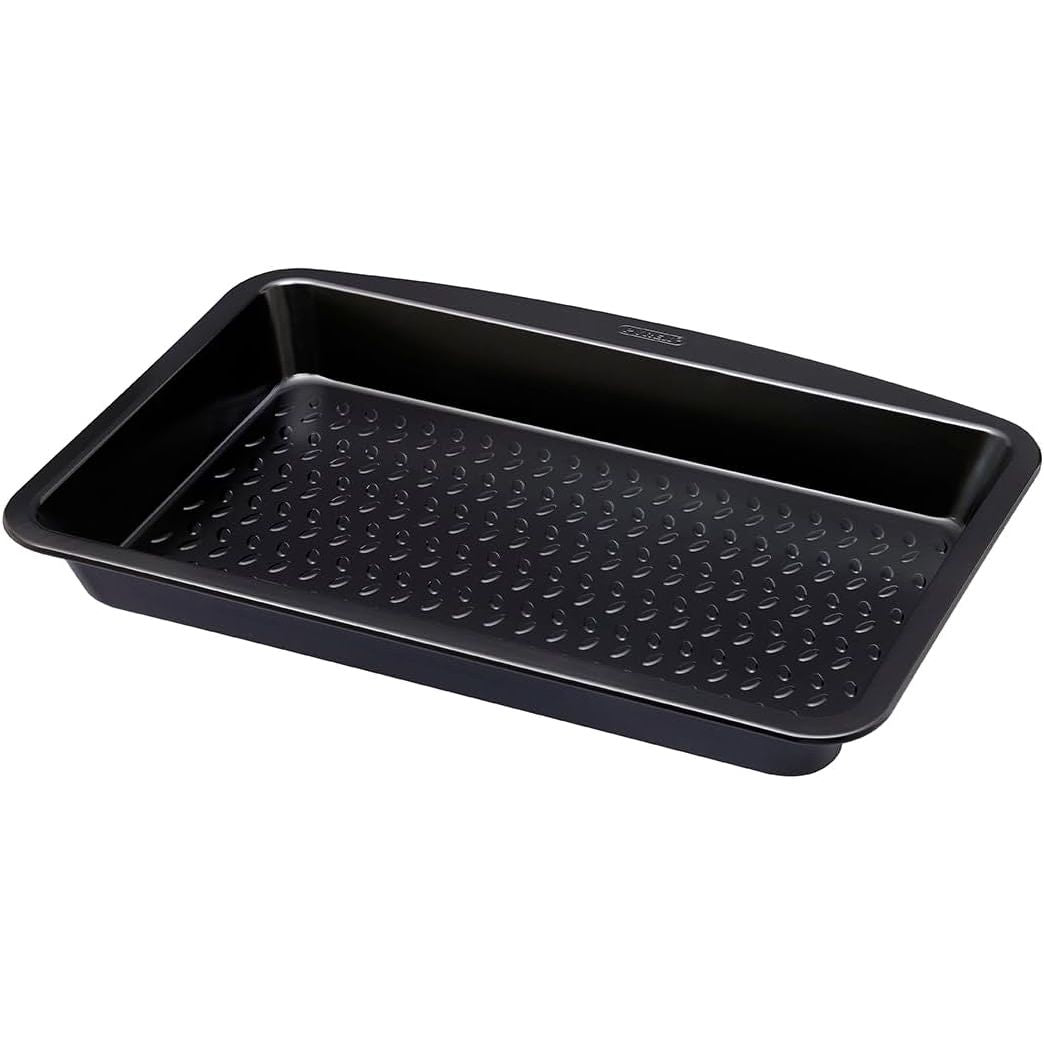 The Pyrex Glide Metal Roaster 38x24cm displayed with its ergonomic design, a must-have non-stick metal roaster for easy handling.