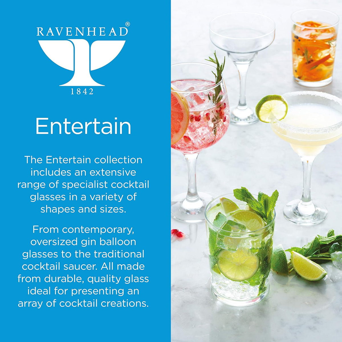 Group of Ravenhead Entertain Set 2 Cocktail Saucer Glasses 20cl highlighting the perfect coupe cocktail glasses for sipping.
