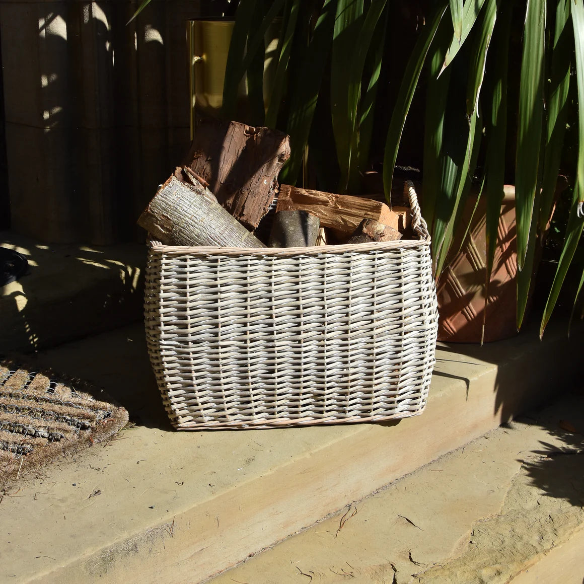 Spacious rectangular log basket by Home Deco London, ideal for keeping your fireplace stocked.