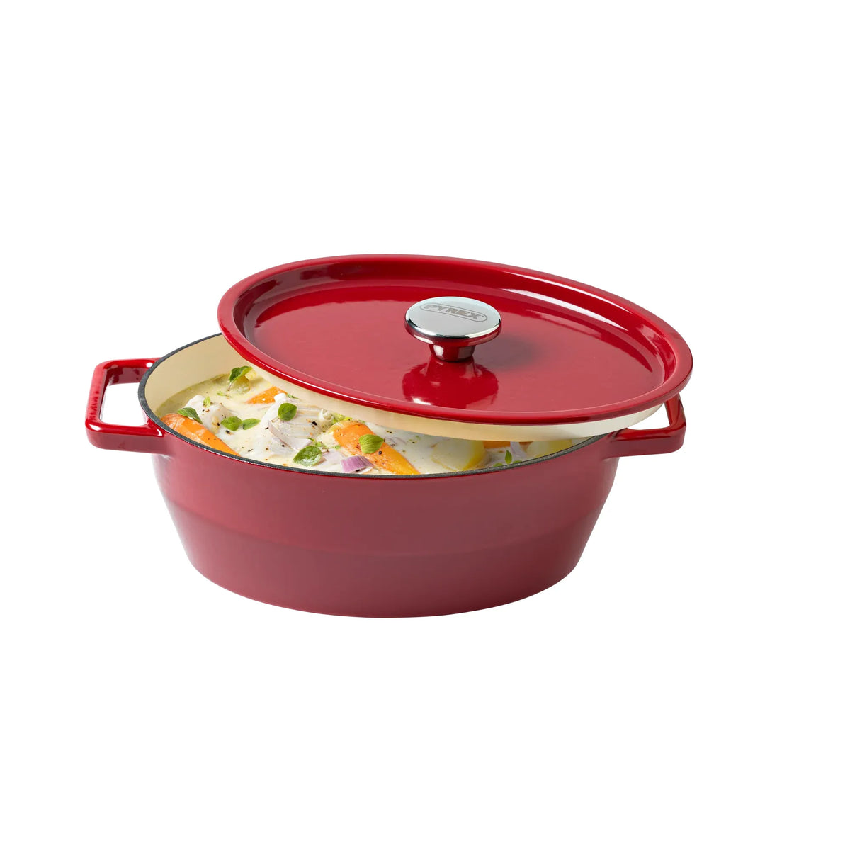 Pyrex SlowCook Red Oval cast iron casserole dish 29cm