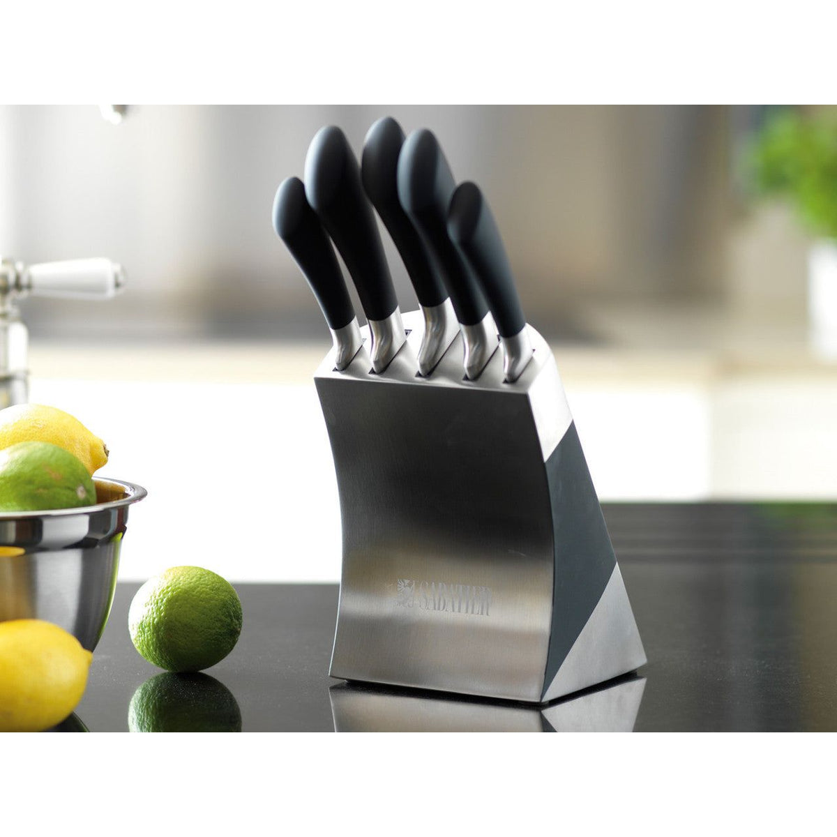 Sabatier Maison 5-Piece Kitchen Knife Block Set with Stainless Steel Block - Home Deco London