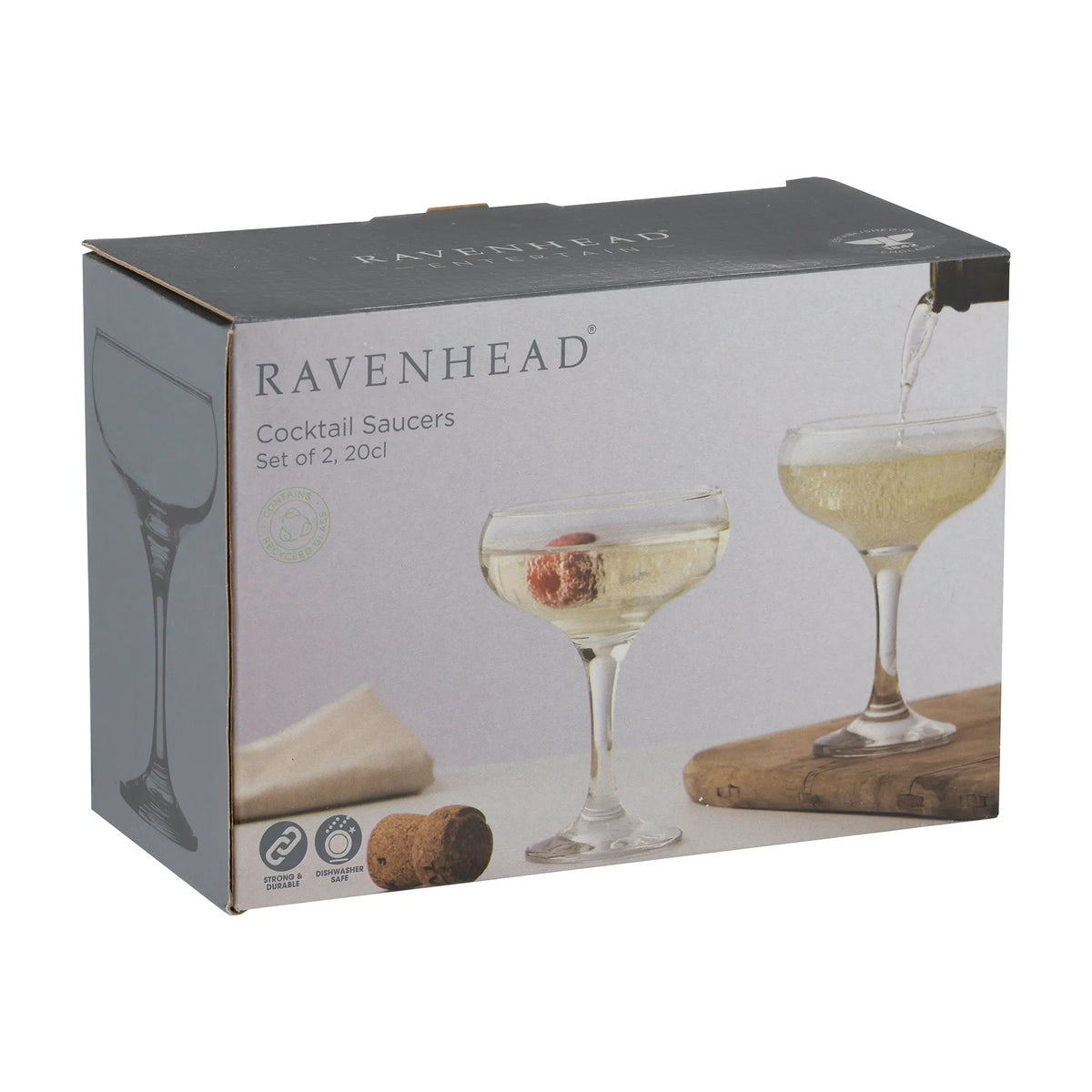 Ravenhead Entertain Set 2 Cocktail Saucer Glasses 20cl showcasing the beautiful design of coupe cocktail glasses.