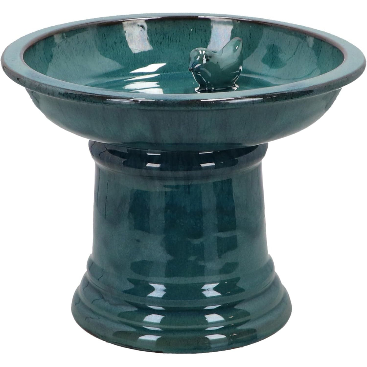Esschert Design Small Ceramic Petrol Blue Bird Bath on Pedestal - Home Deco London