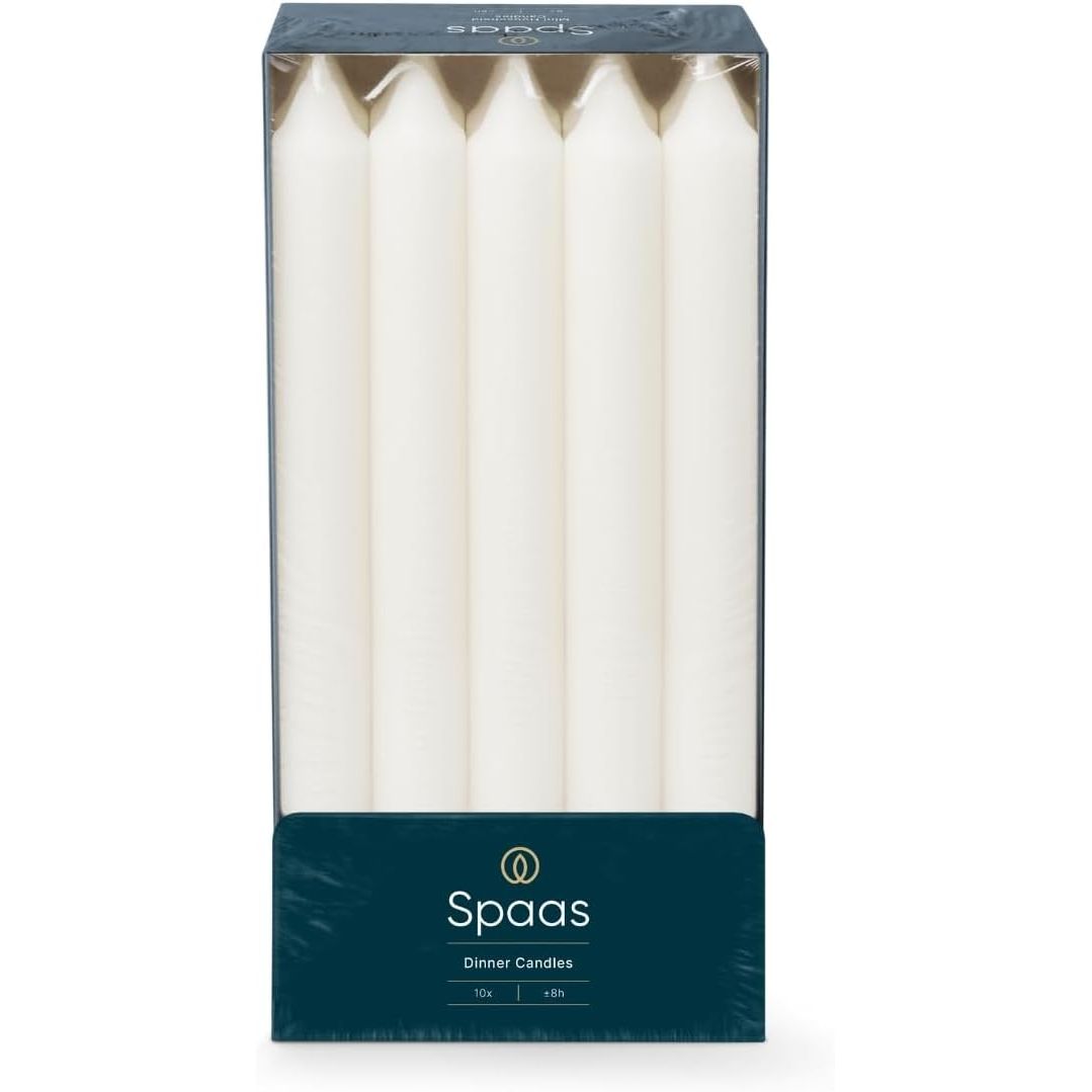 Spaas Unscented Dinner Candles 21/240mm, perfect for cosy evenings, featuring long burn time of 8 hours without dripping.