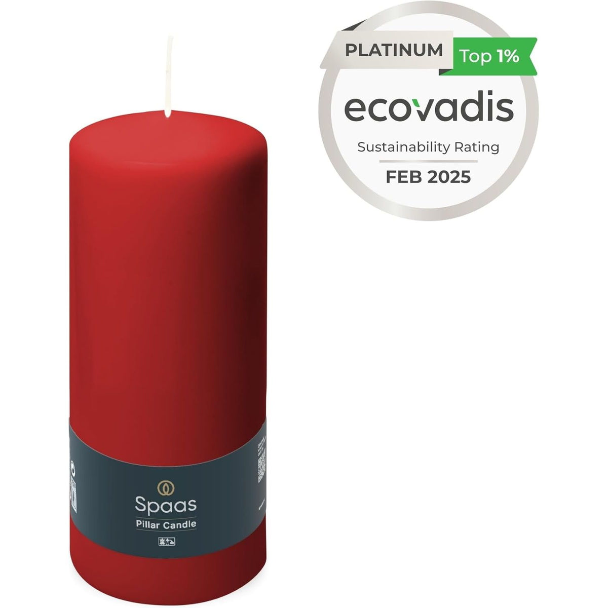 Spaas Unscented Red Pillar Candle 78x200mm - Home Deco London