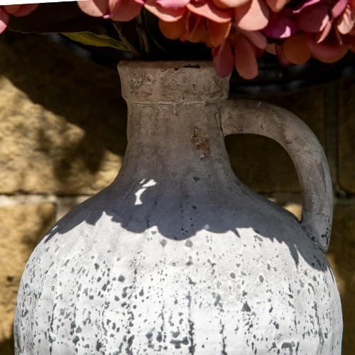 Stone Finish Vase with Handle - 28cm Decorative Bottle - Home Deco London