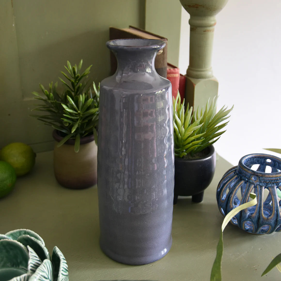 Reactive Glaze Vase 22.8cm Elegant Blue Bottle Vase - Home Deco London