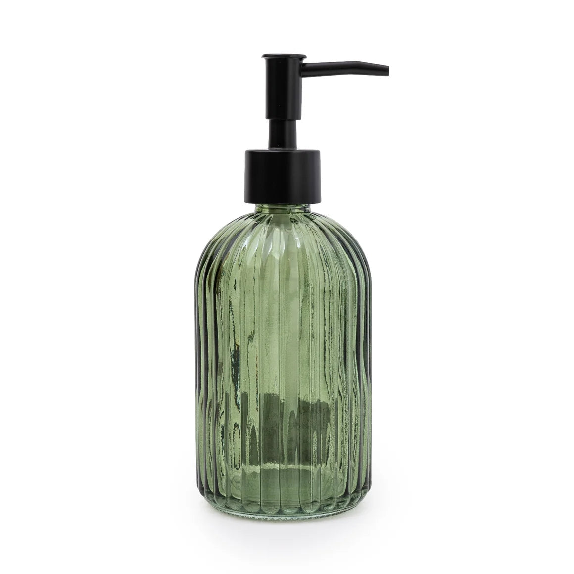 Stylish Glass Soap Dispenser in Elegant Green with Charcoal Black Pump, 19CM