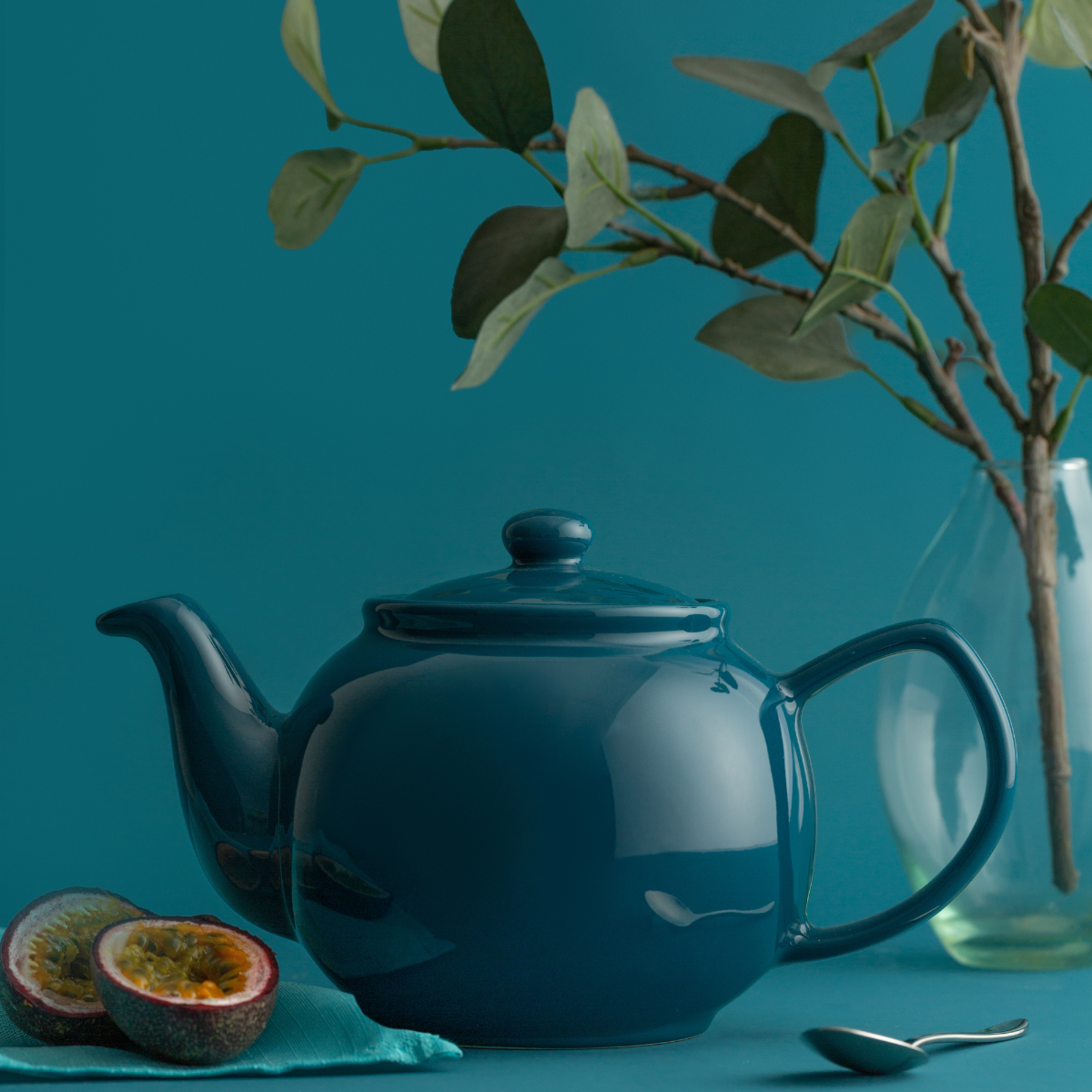 Teal Blue Teapot 450ml – Durable Stoneware for 2 Cups with Optional Stainless Steel Filter - Home Deco London