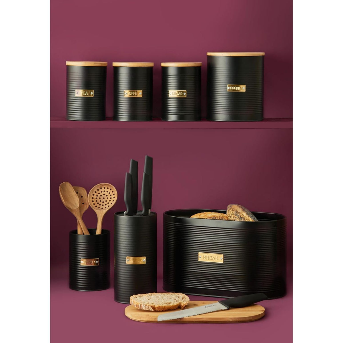 Durable Typhoon Otto Black Tea Storage canister made from coated steel with a bamboo lid, perfect for your black tea storage needs.