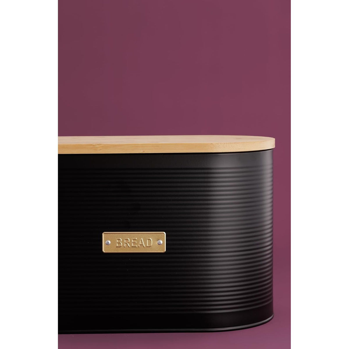 Typhoon Otto Black Bread Bin with Breathable Bamboo Lid, 10.5L Capacity, Matt Black Design - Home Deco London
