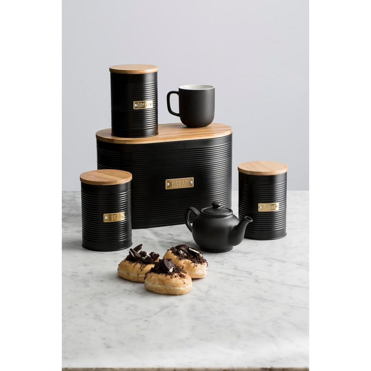Typhoon Otto Black Bread Bin with Breathable Bamboo Lid, 10.5L Capacity, Matt Black Design - Home Deco London