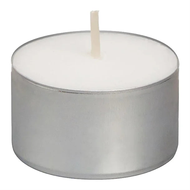Pack of 50 unscented tealight candles, designed for long-lasting ambiance up to 8 hours.