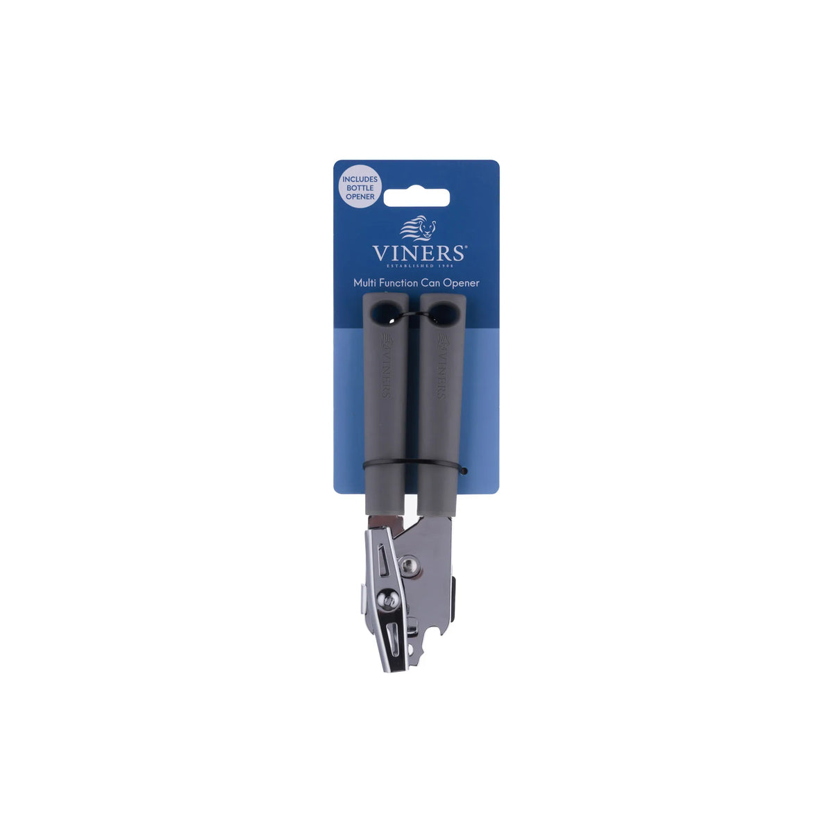 Close-up of Viners Can Opener Stainless Steel ergonomic soft-touch handle, highlighting its comfort for an easy grip can opener.