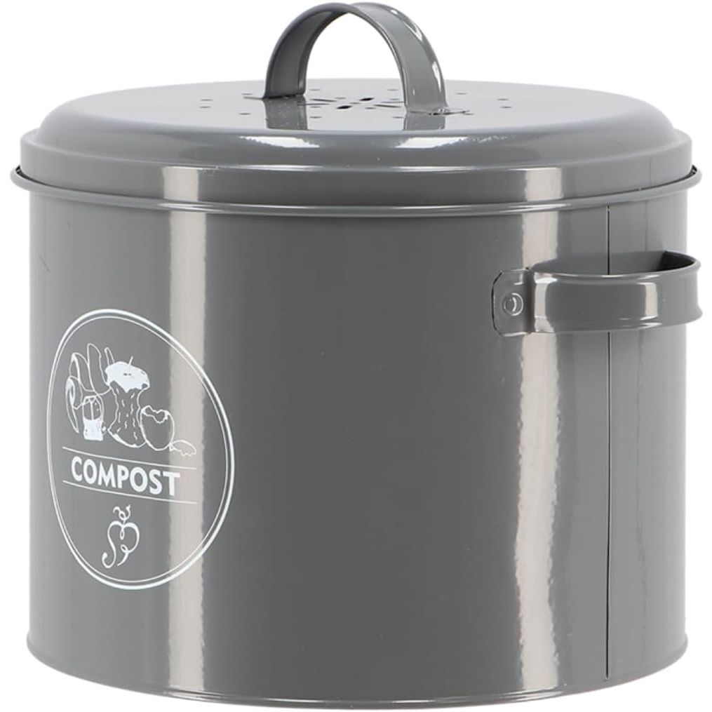 Vintage Grey Metal Compost Bin with Charcoal Filter - Home Deco London