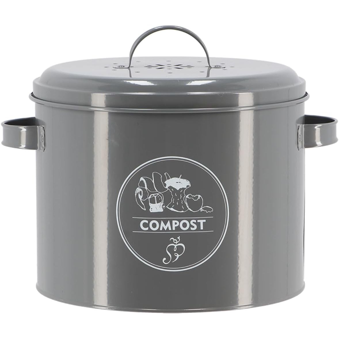 Vintage Grey Metal Compost Bin with Charcoal Filter - Home Deco London