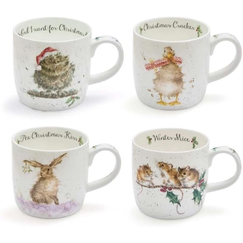 Wrendale Designs Royal Worcester Christmas Set of 4 Fine Bone China Mugs