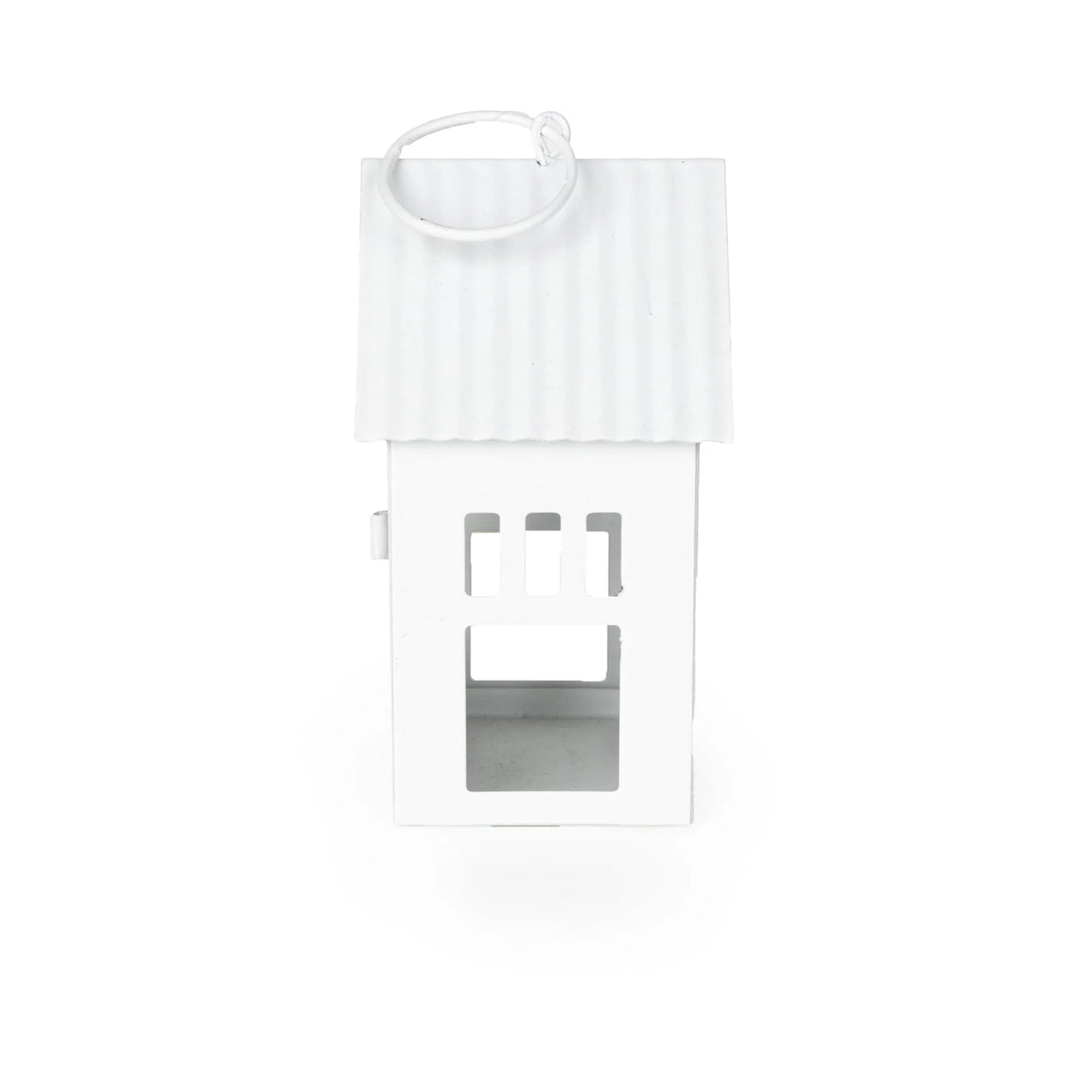 Elegant Small White Townhouse Lantern featuring detailed window engravings, ideal for candles and creating a warm ambiance.