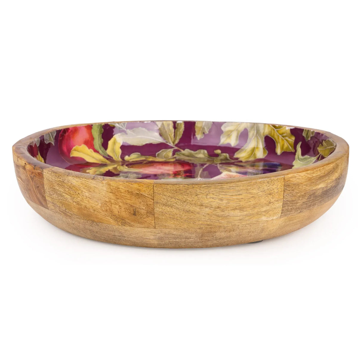Large Mango Wood Bowl Fig & Pomegranate Design