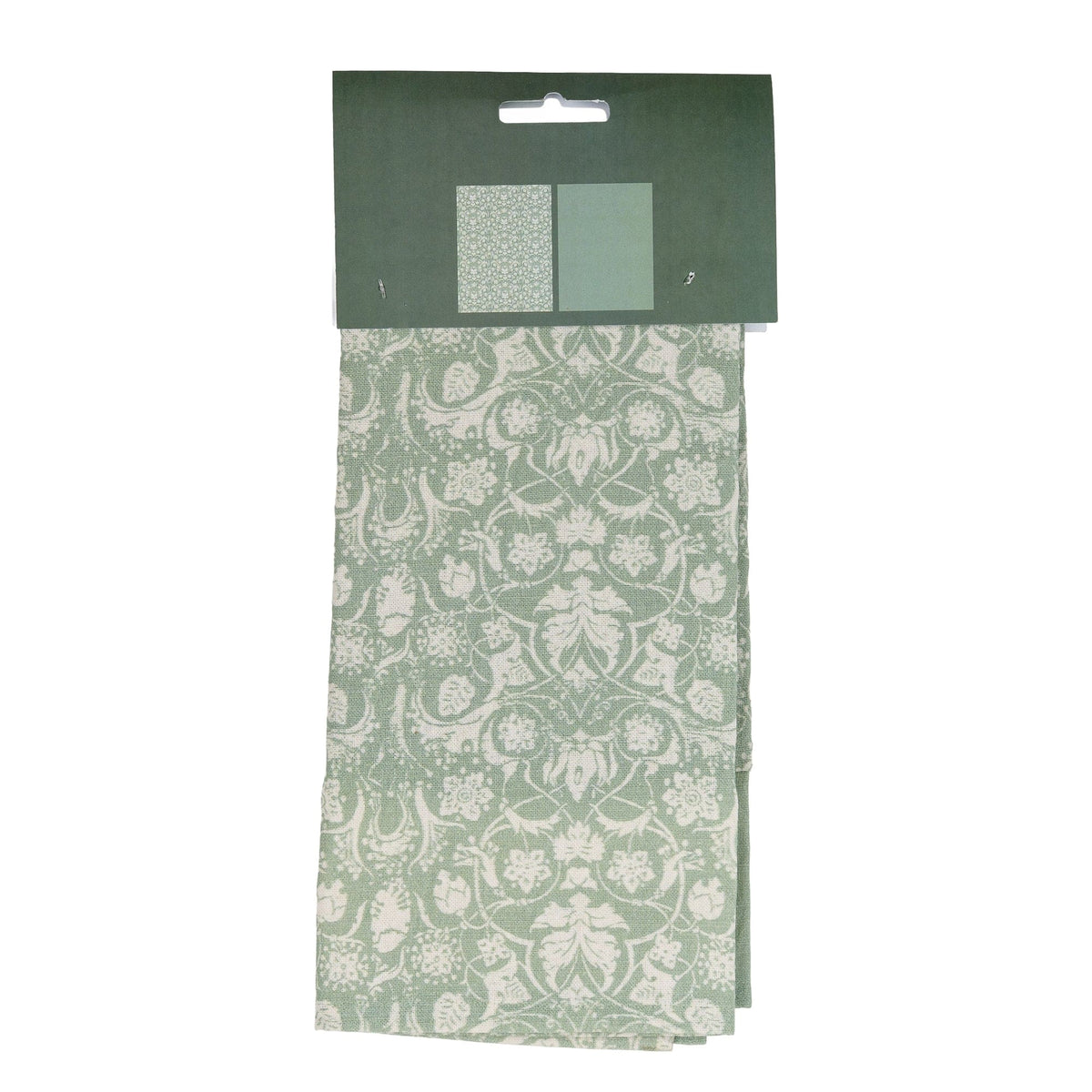 Jeff Banks Set of 2 Printed Tea Towels - Elegant Floral Jacquard in Sage Green - Home Deco London