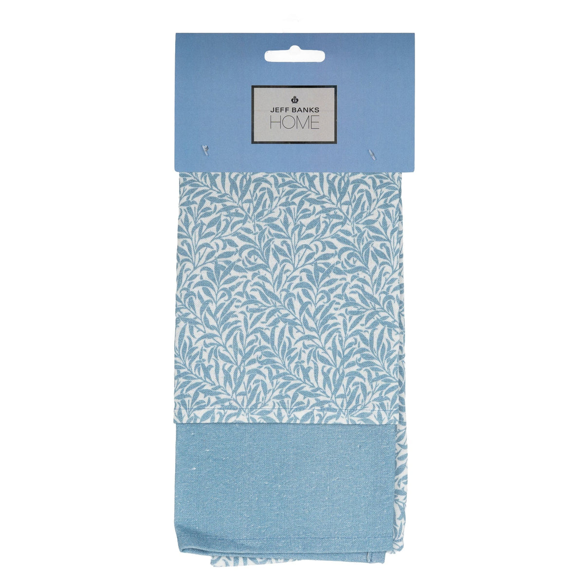 Lifestyle shot of the Jeff Banks Set of 2 Printed Tea Towels – Leafy Trellis Blue, enhancing the kitchen aesthetic with their contemporary design.