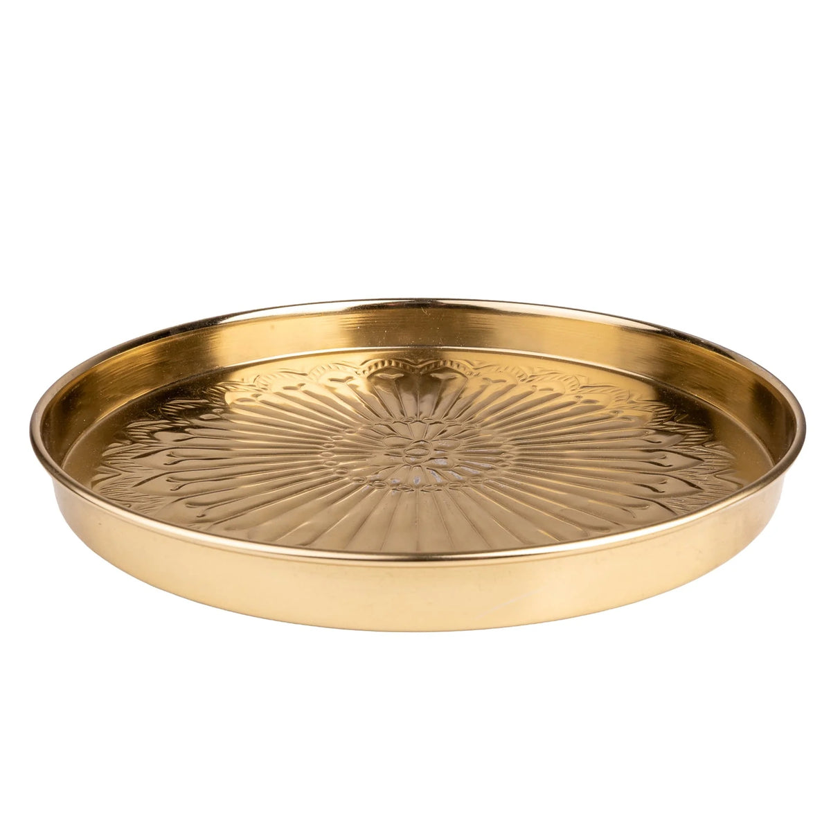 Gold Metal Serving Tray with Floral Pattern