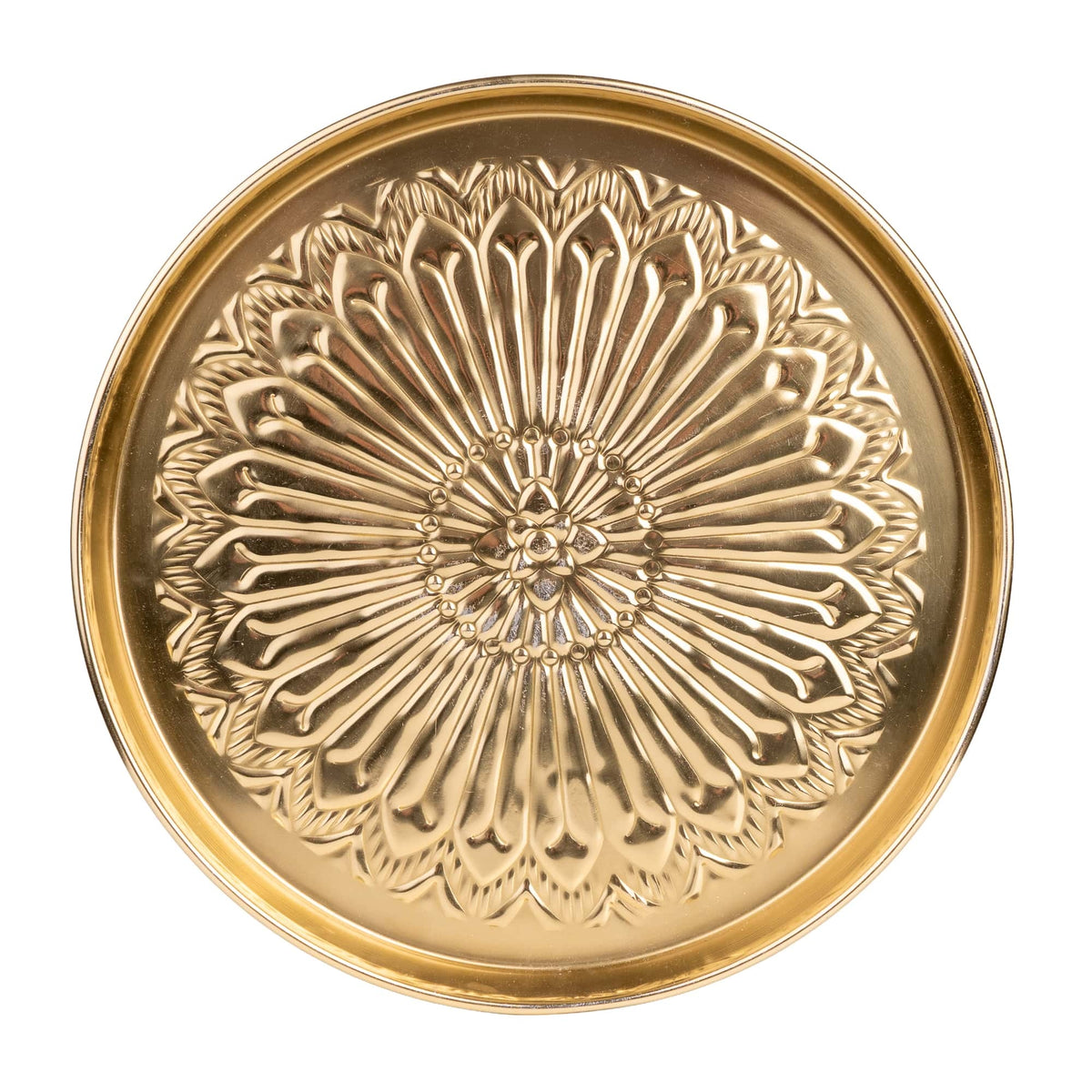 Gold Metal Serving Tray with Floral Pattern