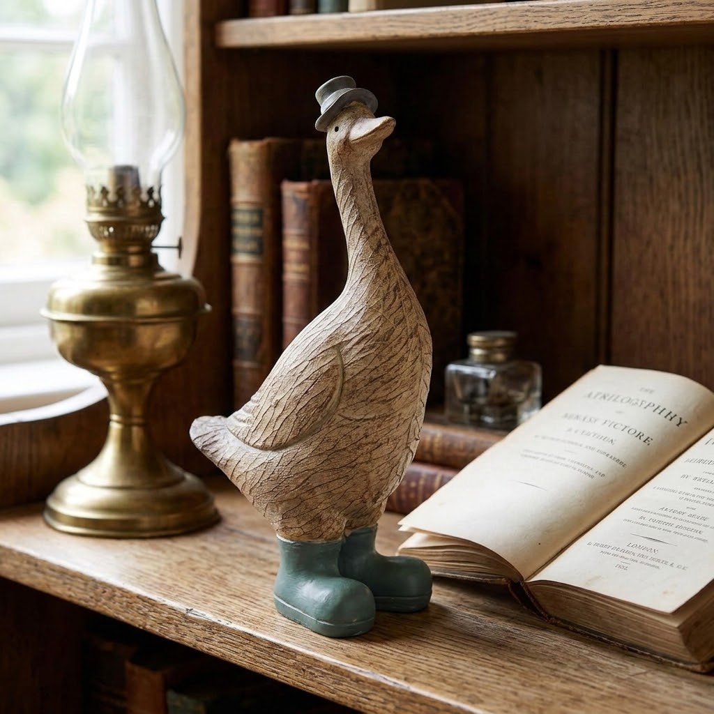 William Decorative Duck in Top Hat with Green Boots Small