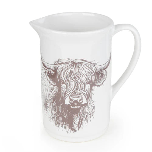 Highland Cow Jug Ceramic Pitcher with Longhorn Motif - Home Deco London