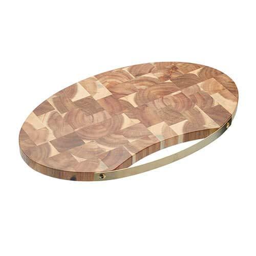 Artesà 32cm Oval Wooden Serving Platter with Brass Handle - Elegant Acacia Board for Parties - Home Deco London
