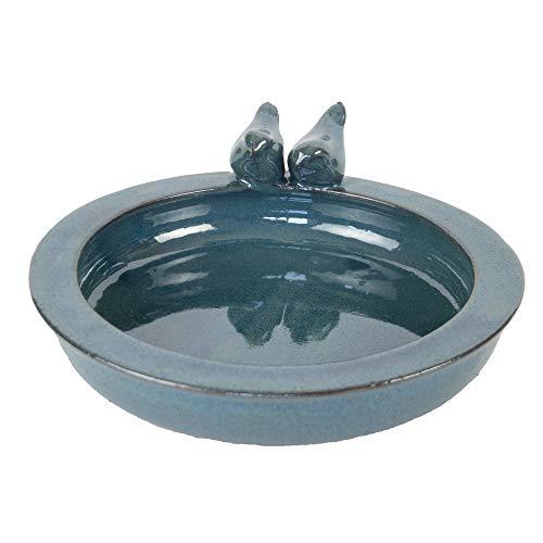 Elegant Petrol Blue Ceramic Bird Bath with Decorative Birds - 30.7 x 32.9 x 10.9 cm - Home Deco London