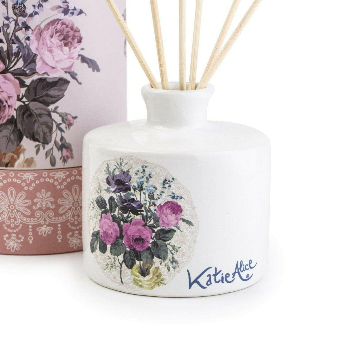 Katie Alice Ceramic Reed Diffuser - Angel Flower Scent, 150ml, Wild Apricity Design - Home Deco London