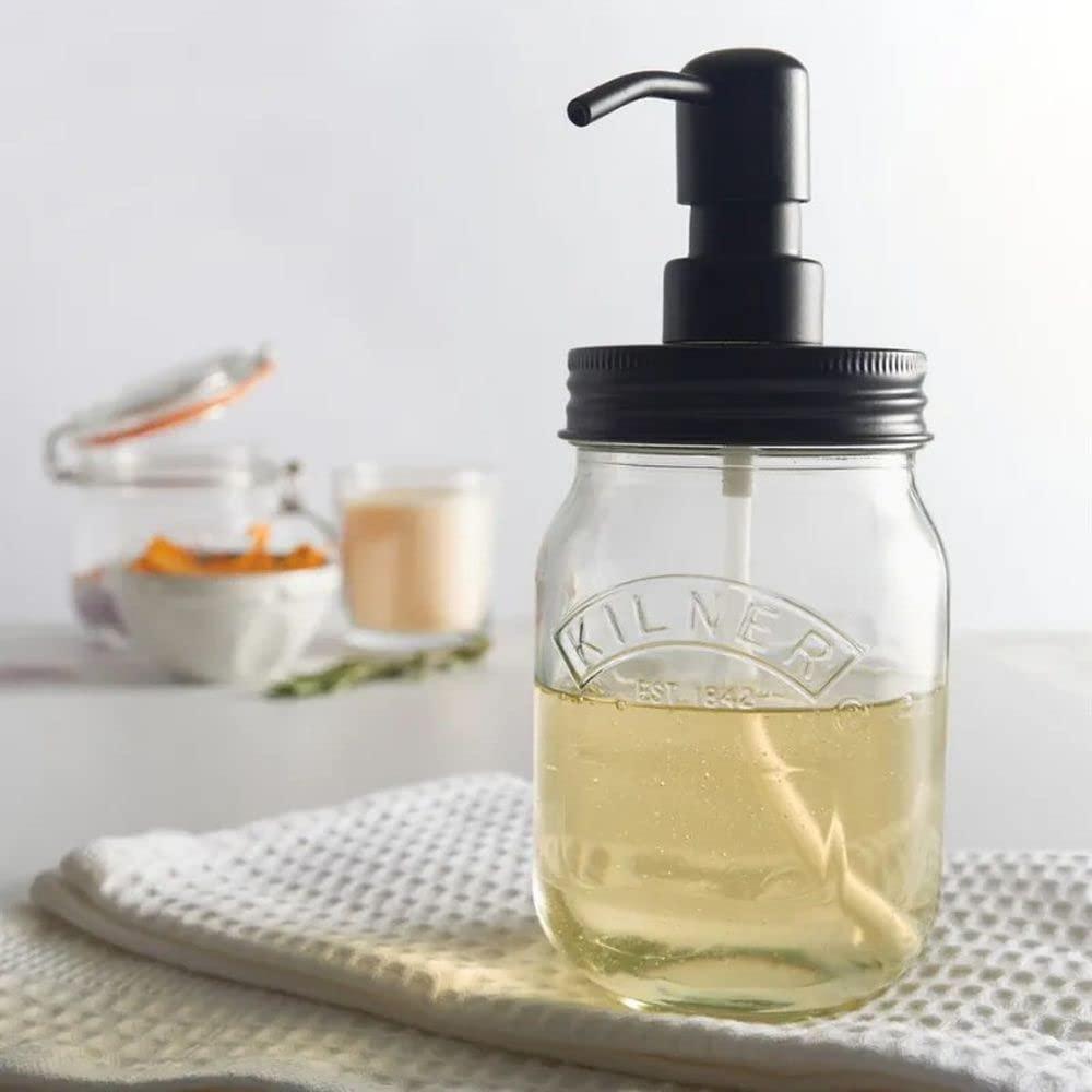 Kilner Liquid Soap & Lotion Dispenser 500ml Glass Jar with Stainless Steel Pump - Home Deco London