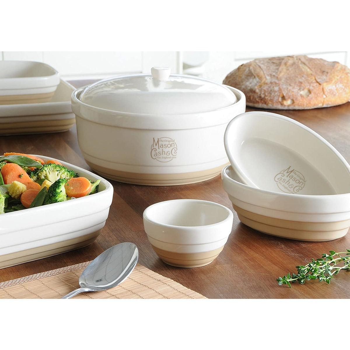 Mason Cash 1.9LT Original Cane Batter Bowl - Durable Earthenware, Chip-Resistant, Tan Glaze - Home Deco London