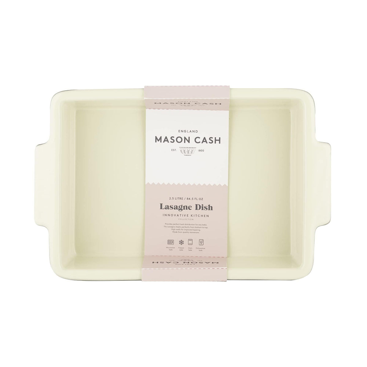 Mason Cash 2.5L Stoneware Lasagne Dish - Perfect for Quiches, Pies and Flans with Right Angled Corners - Home Deco London