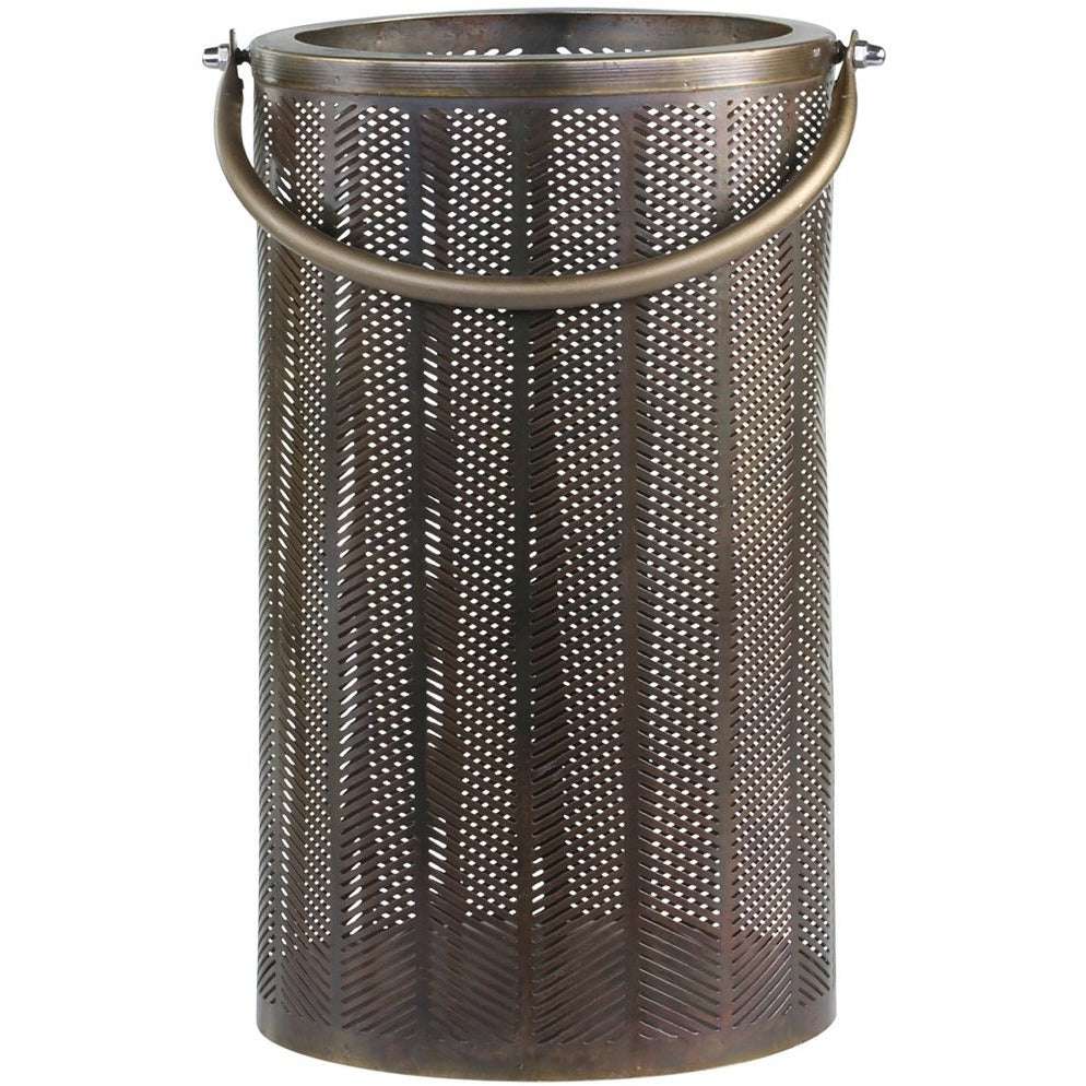 Medium Brass Lantern With Herringbone Cut-Out Pattern - Antique Finish, 30.5cm High - Home Deco London