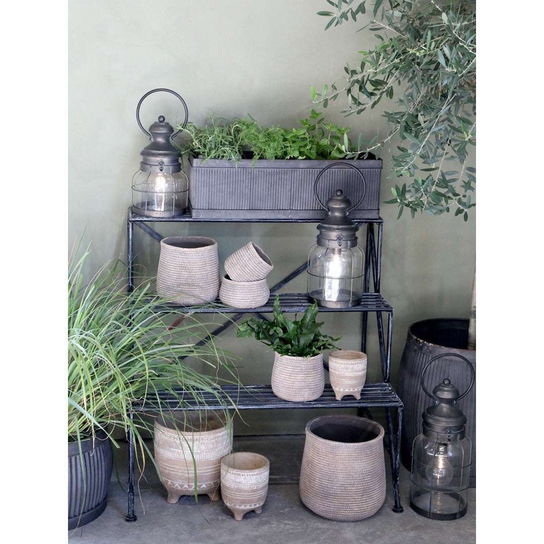 Set of 2 Antique Zinc Flowerpots with Grooves - Old French Style Planters - Home Deco London