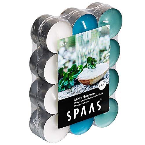 Spaas 24 Assorted Scented Tealights - Minty Hammam, 4.5 Hours Burn Time - Home Deco London