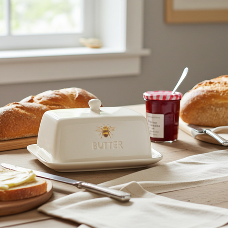 Stylish Butter Dishes featuring a Bumblebee design, perfect for adding charm to your kitchen and keeping your butter fresh.