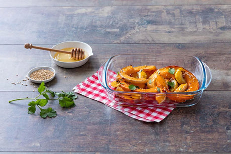 Variety of glass baking dishes from the Baking & Oven Dishes collection, showcasing versatile and stain-resistant options for roasting and baking.